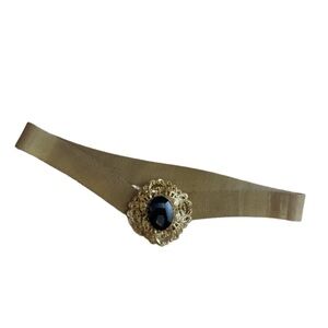 Miriam Haskell Vintage Gold Mesh Belt Black Gem Statement 80s Glam 26”